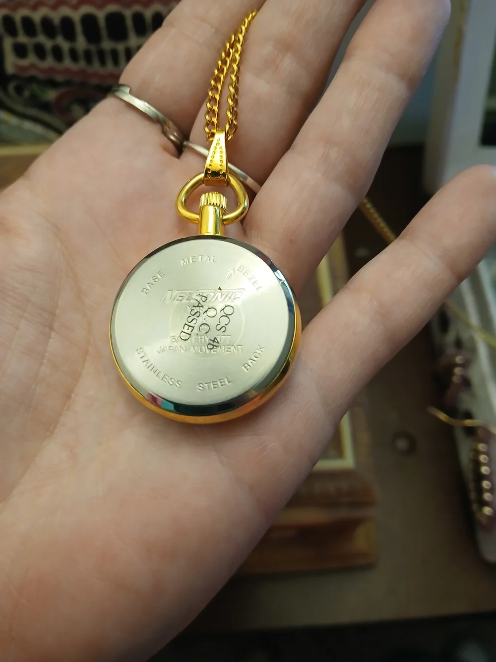 Gold-Tone Red Glitter Santa Pendant Necklace